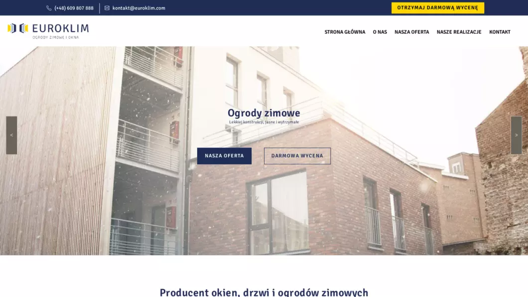 Ogrody zimowe producent - Euroklim - zrzut ekranu