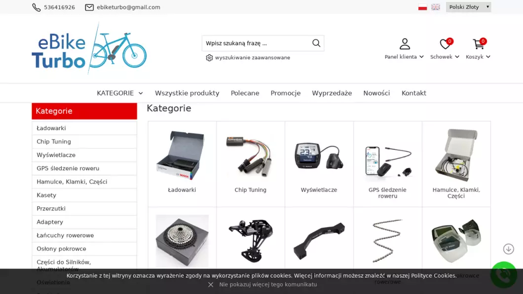 Sklep z częściami i akcesoriami rowerowymi Ebiketurbo - zrzut ekranu