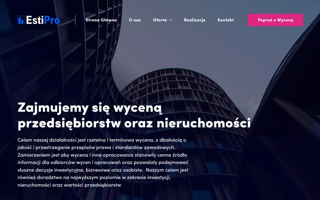 Wyceny nieruchomości i przedsiębiorstw | Estipro - zrzut ekranu